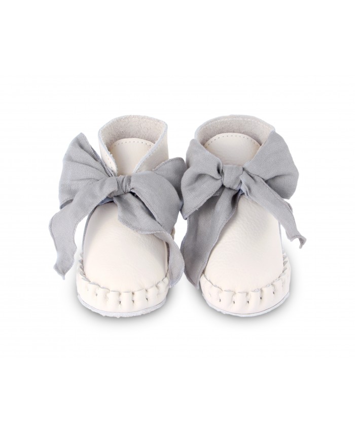 Donsje  Pina Organza shoes off white leather grey +linnen 